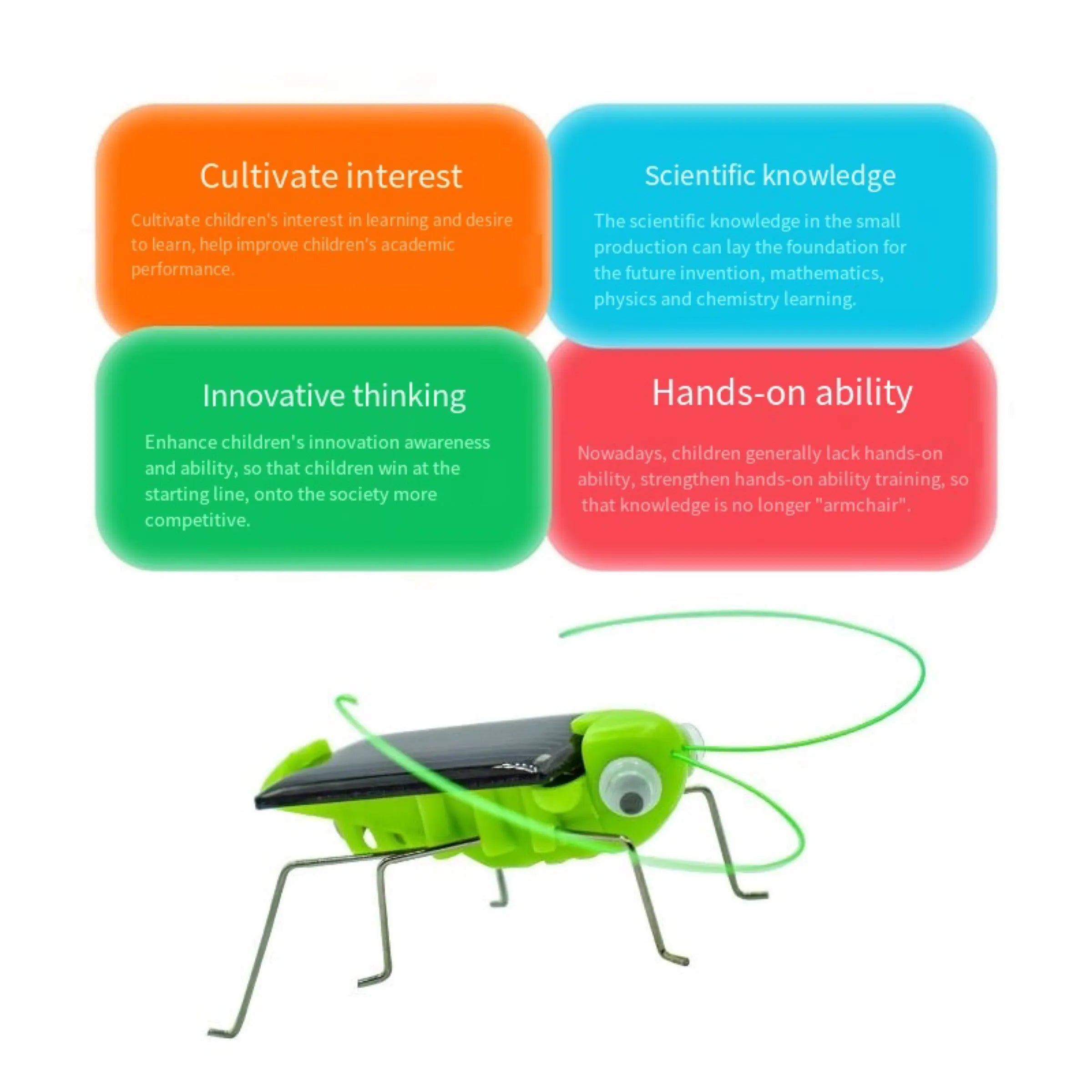 Solar Grasshopper Toy, Spark curiosity, foster love of learning, and develop problem-solving skills with this educational toy.