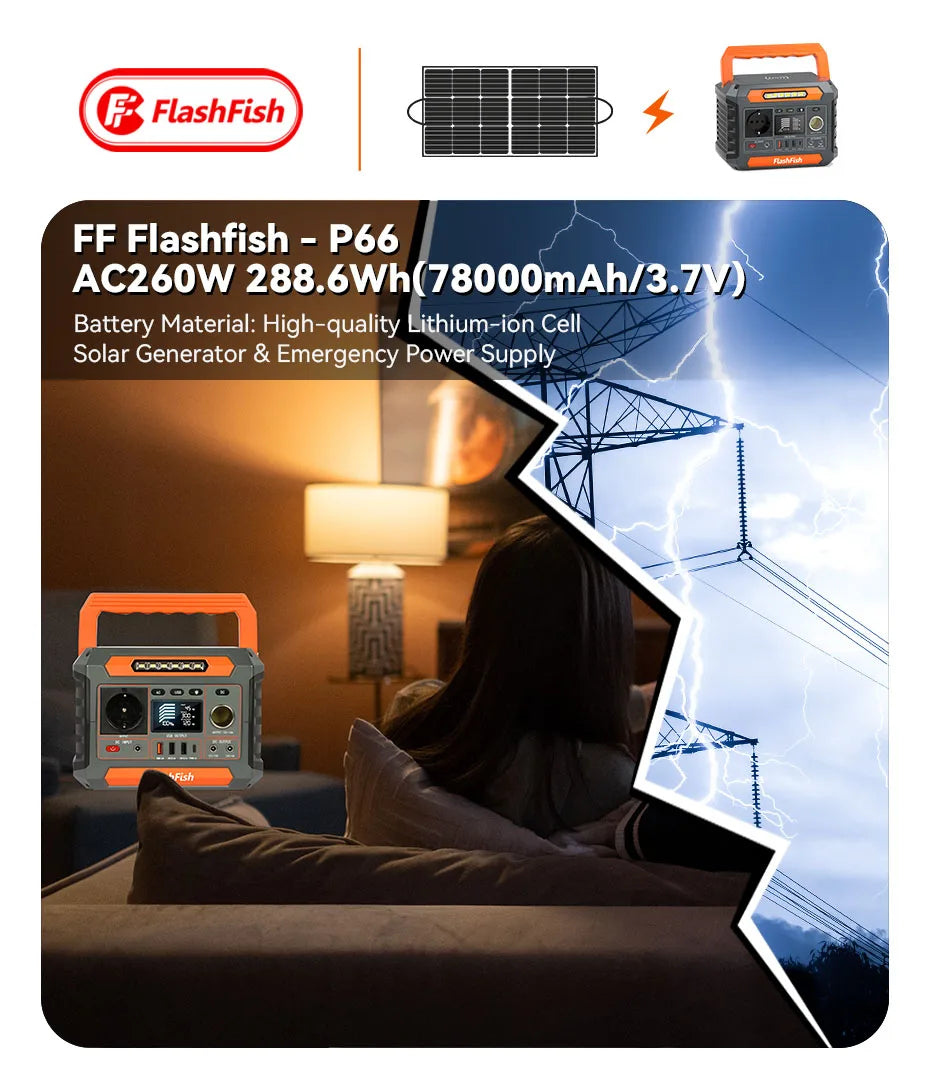 FF Flashfish P66 Solar Generator, Lithium-ion battery with high capacity, suitable for solar generator and emergency power supply.