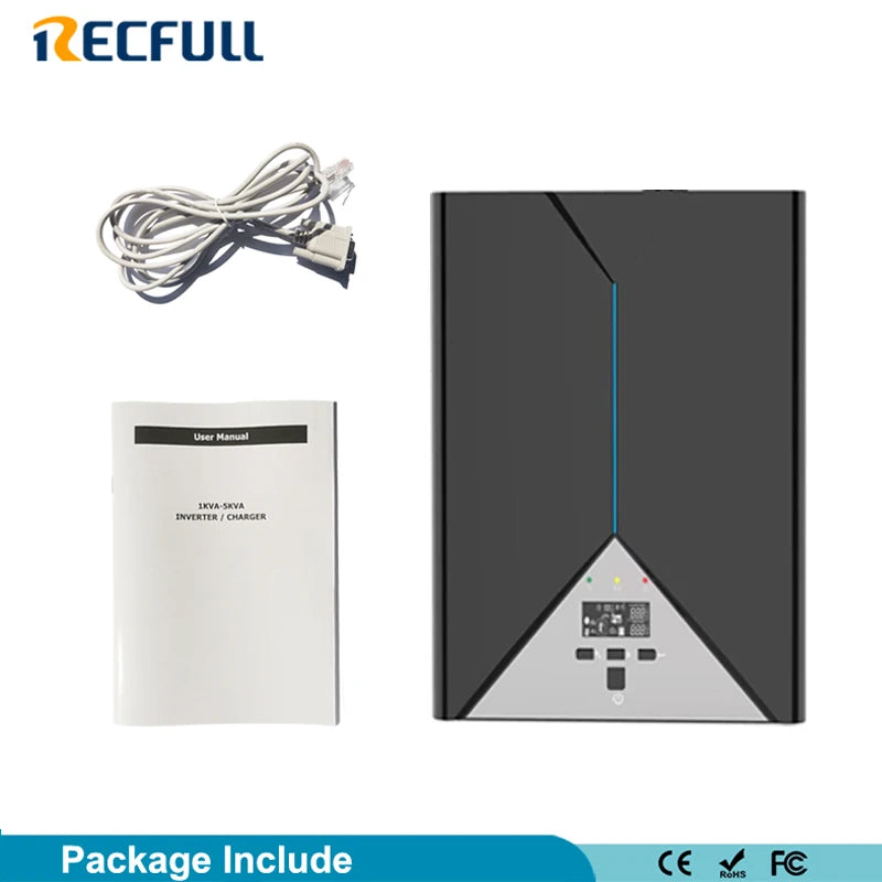 Solar Inverter Package: Converts 12V DC to 220V AC with pure sine wave, PWM tech, and 50A controller.