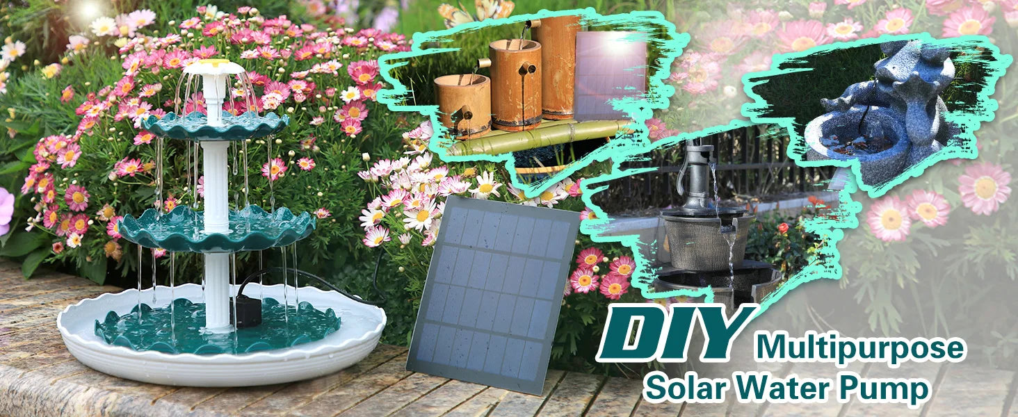 3 Tiered Bird Bath with 3W Solar Pump, Compact Solar-Powered Water Pump for DIY bird baths and garden decorations.