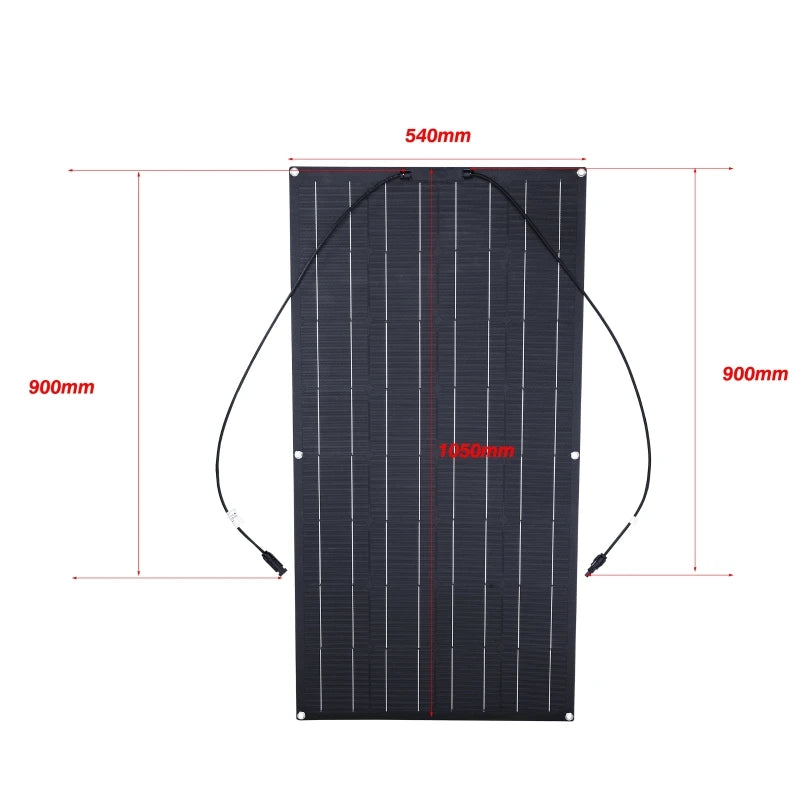 ETFE 300W Flexible Solar Panel, Allow 1-3cm color variation due to manual measurements and display settings.