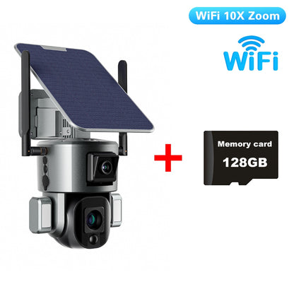 Câmera solar sem fio PEGATAH 8MP 4G - 4K WiFi Lente dupla 10X Painel solar Detecção humana PTZ Câmeras de segurança IP à prova d'água