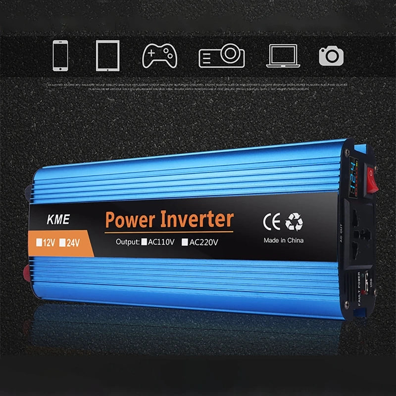 Modified sine wave inverter with 12V/24V input and 220V AC output, manufactured in China.