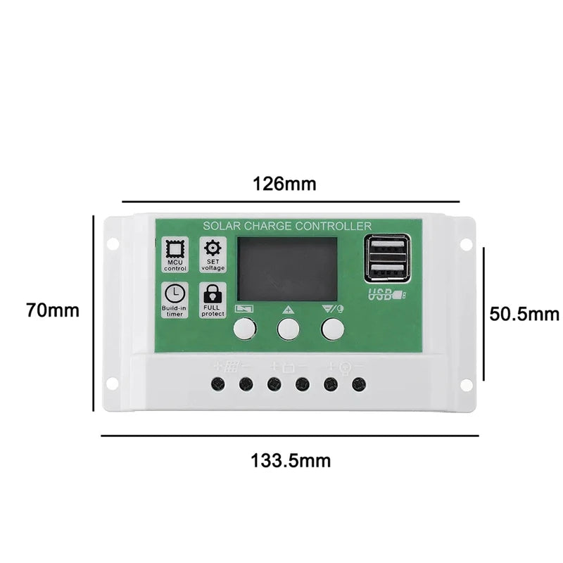 PWM Solar Charge Controller, Compact solar charge controller with microcontroller, monitoring voltage and protecting against overcurrent, perfect for outdoor use.