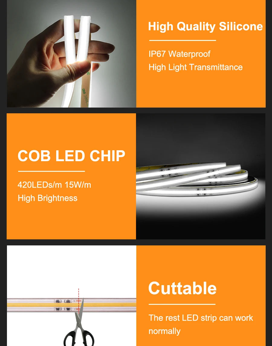 Waterproof LED chip for outdoor use, bright and translucent, easily installed and cuttable.