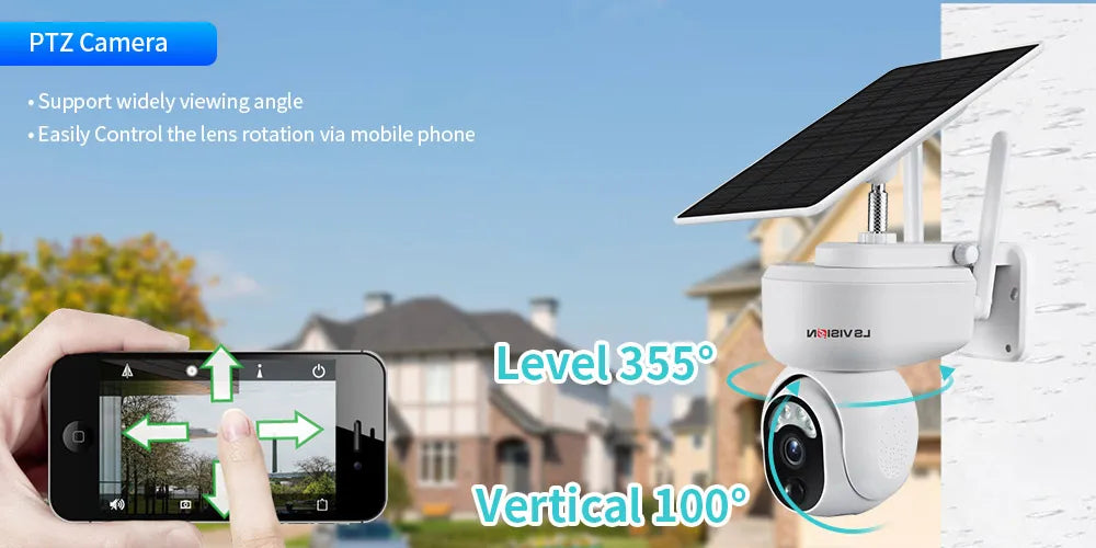 Control PTZ camera's lens rotation from mobile phone with precision and wide-angle view.