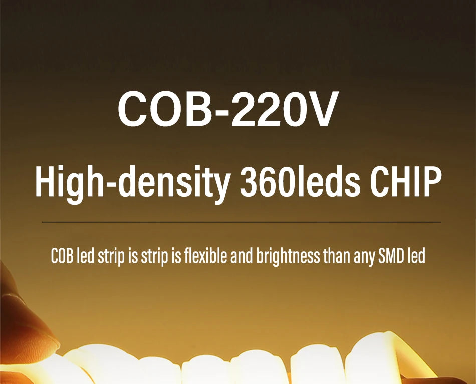 Flexible LED strip with 360 LEDs/meter, offering high brightness and adjustable color temperatures.