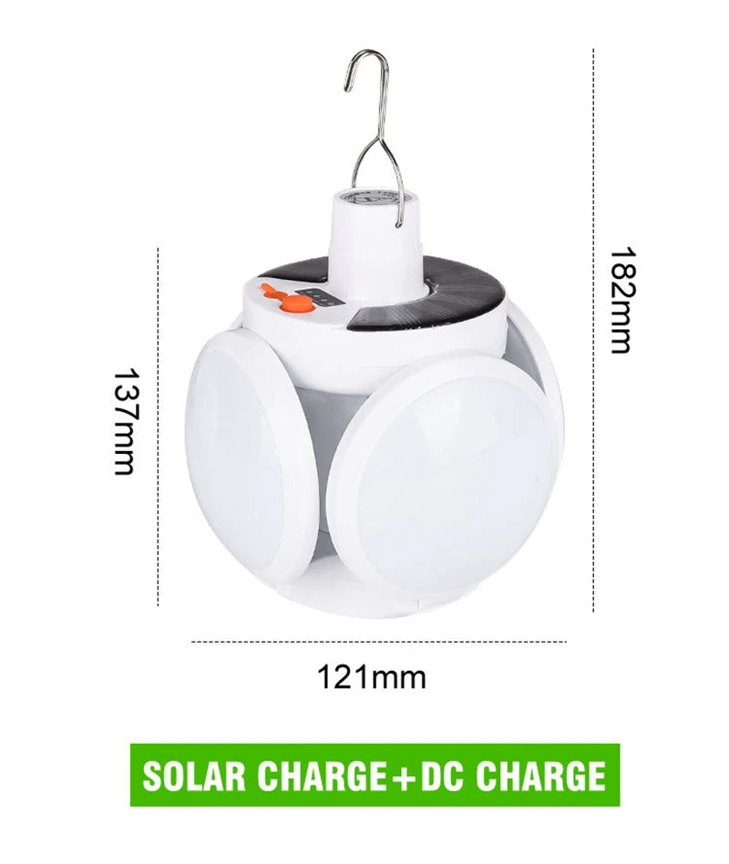 Waterproof solar light bulb with hook for outdoor use, ideal for gardens and courtyards.