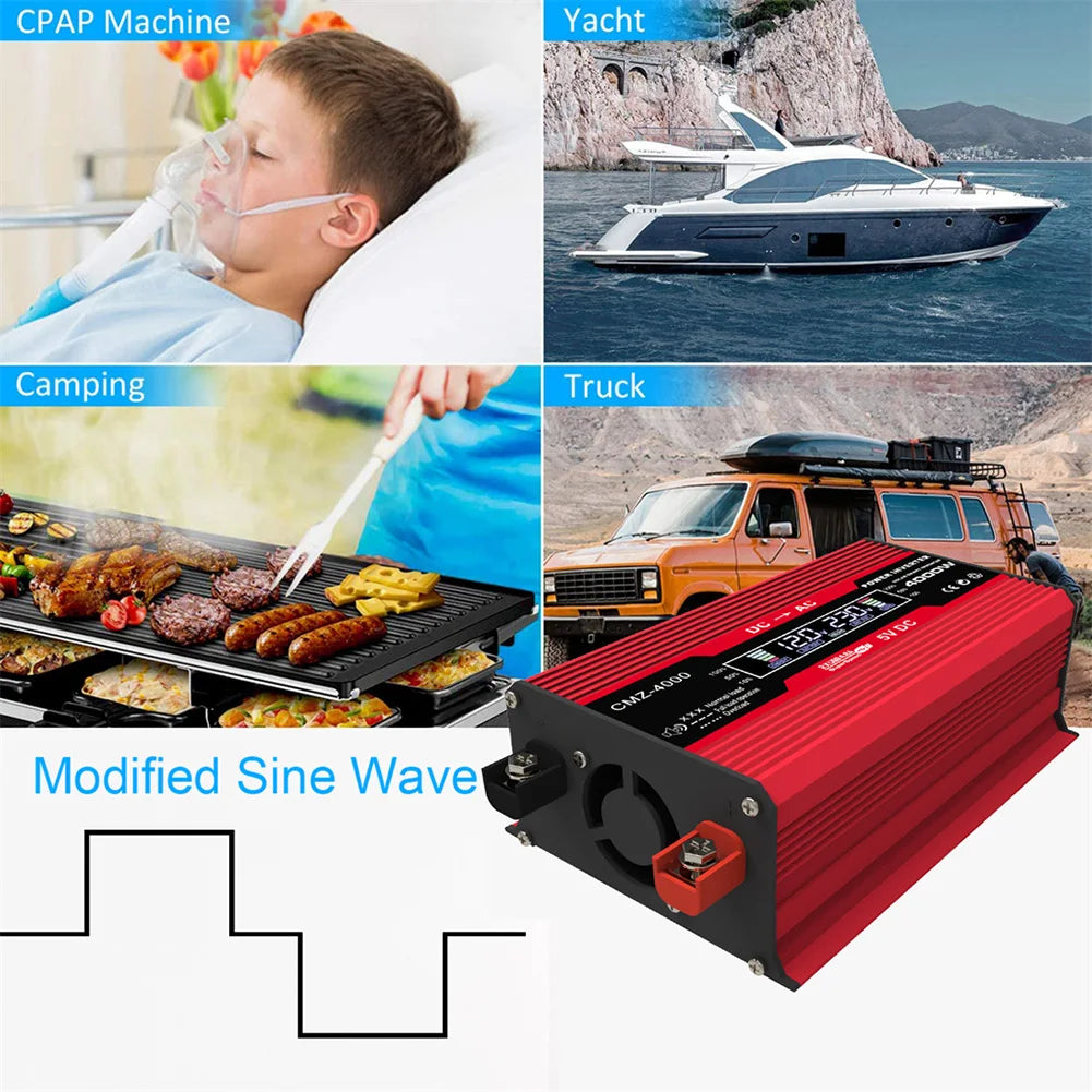 4000W Pure Sine Wave Inverter, Pure sine wave inverter for DC-AC conversion, suitable for CPAP, camping, trucking, and yacht use.