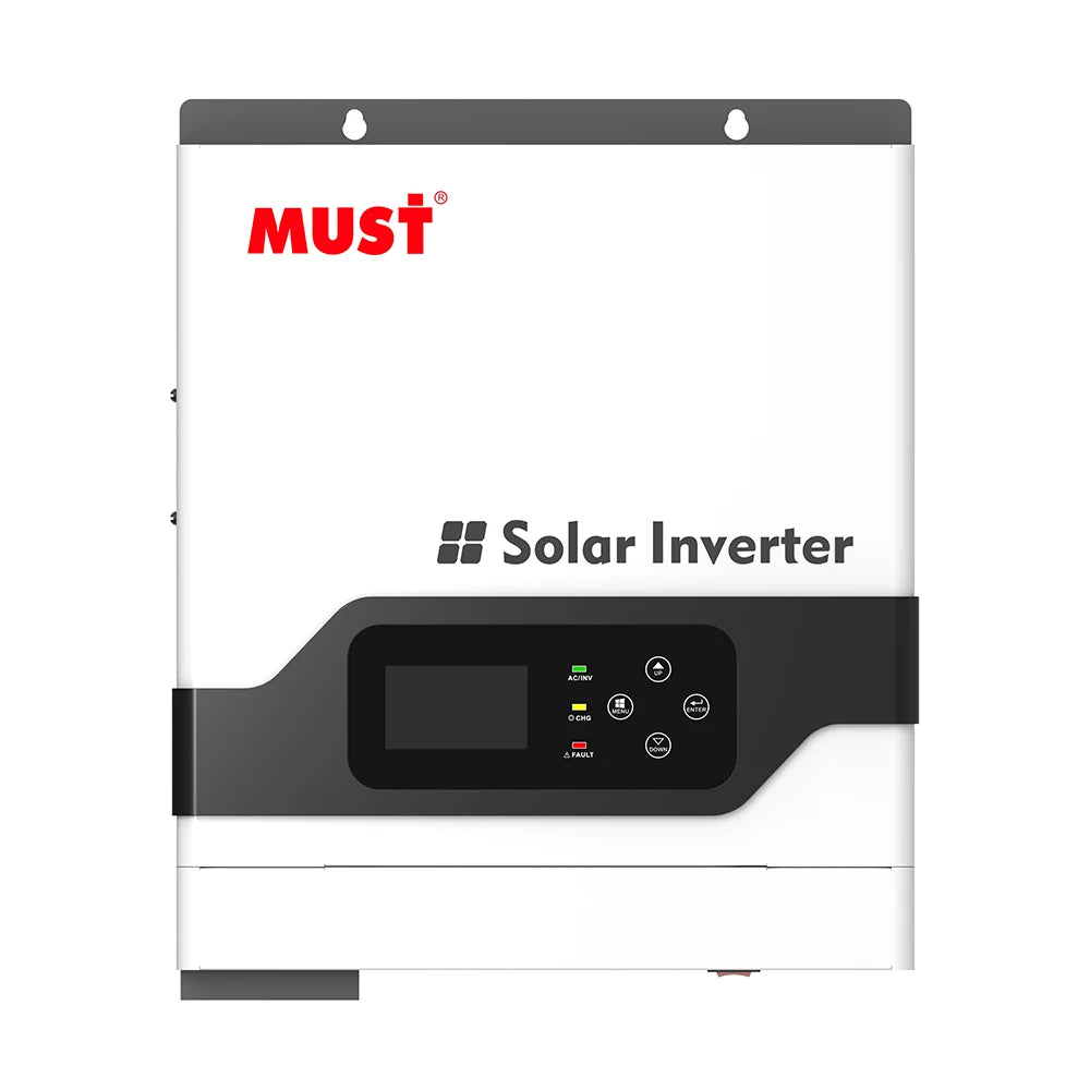 Off-grid solar inverter with built-in charger controller and WiFi connectivity for home use.