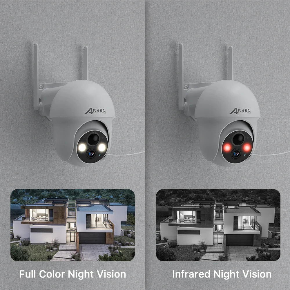 ANRAN 3MP Battery Camera, Full-color night vision with infrared capabilities for enhanced surveillance in low-light conditions.