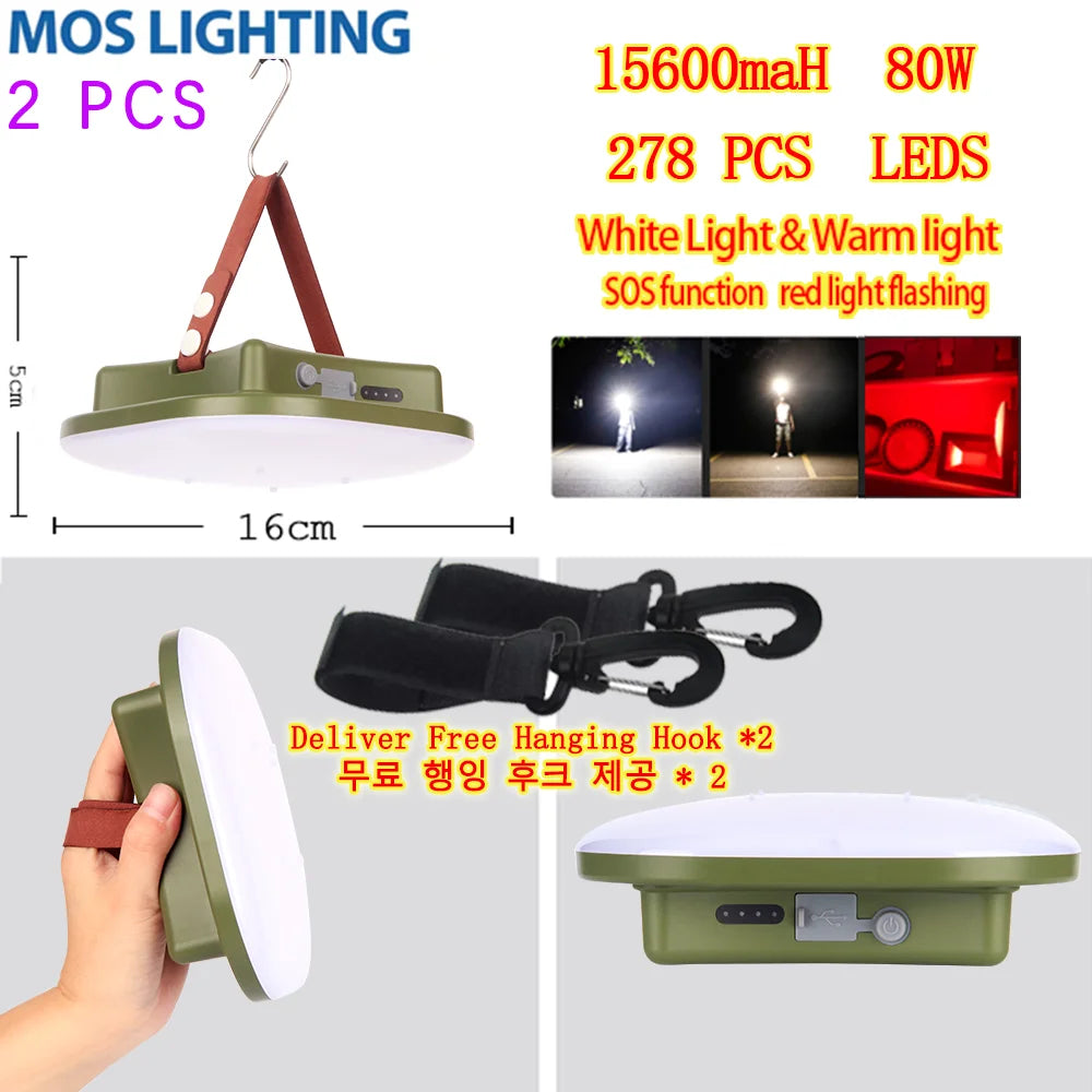 Upgraded LED camping torch with magnet, zoom, and SOS flashing, featuring 278 LEDs and a free hanging hook.