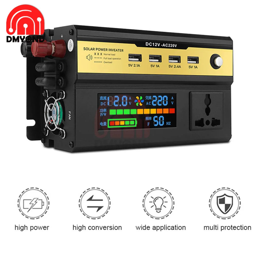 Modified sine wave inverter for DC to AC conversion, suitable for solar, cars, and backup systems.