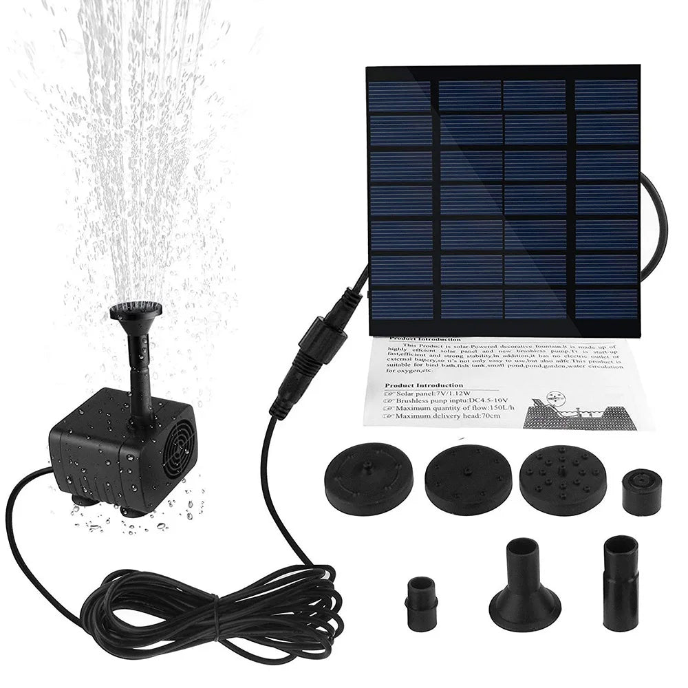 1.4W Mini Solar Fountain, Solar-powered fountain kit for small water features, suitable for outdoor use.