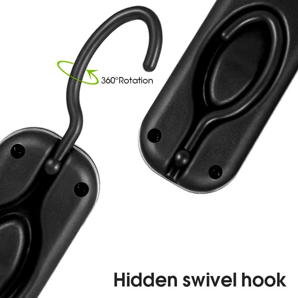 LED Flashlight, Hinged hook for easy hanging or securing, rotating 360° for flexible use.