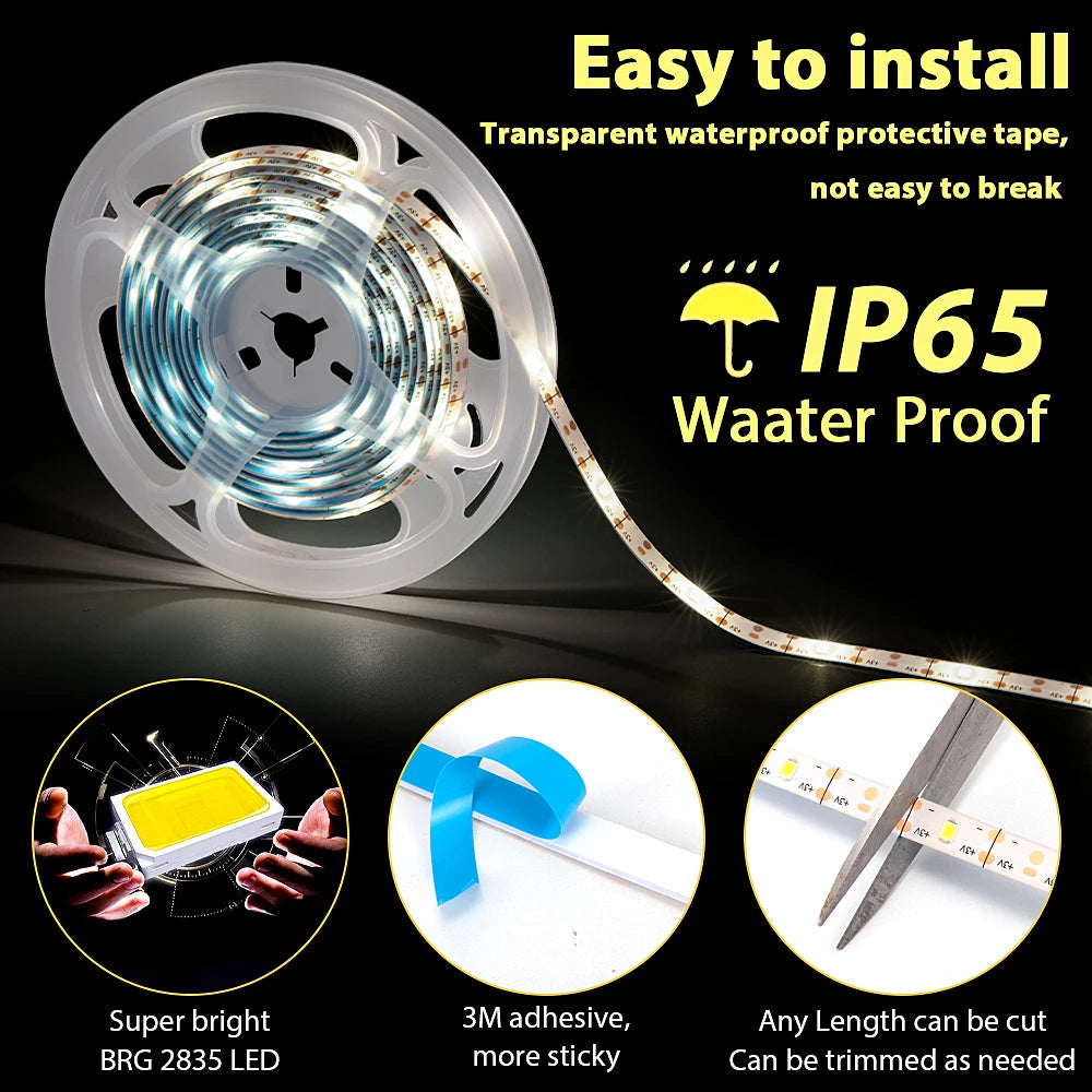 Solar Light, Easily installed LED strip with waterproof protection and adjustable brightness.