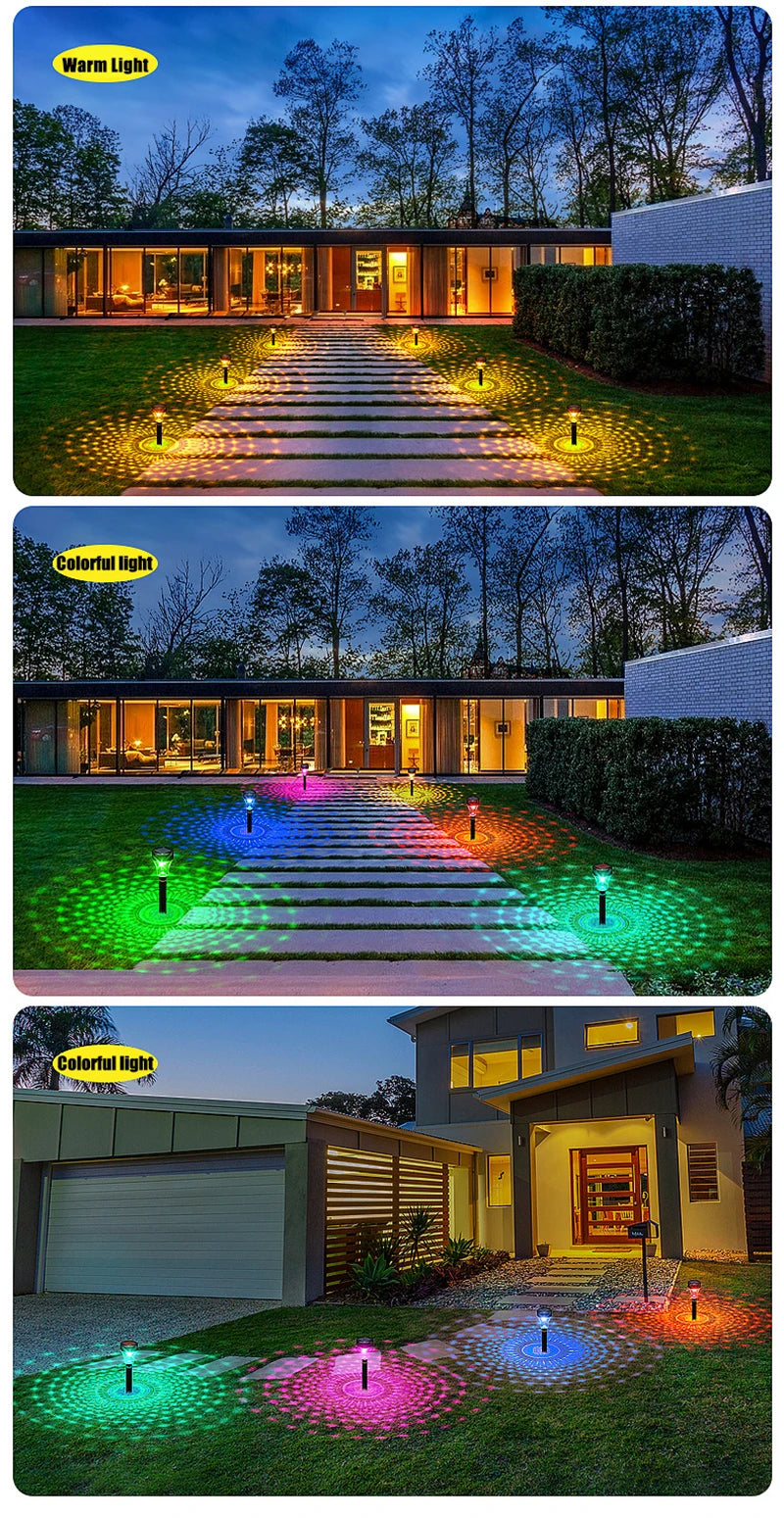 LED Lawn Solar Light, Bright LED lights emit warm color tones in a multicolor display.