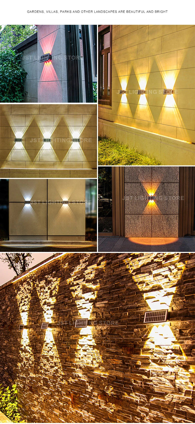 Solar LED Wall Light, Elevate outdoor spaces with solar-powered LED wall lights, perfect for gardens, villas, and parks.