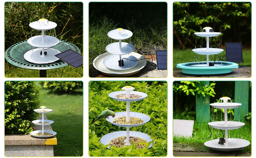 3 Tiered Bird Bath with 3W Solar Pump, Attach or detach a portable 2.5W solar panel for DIY garden projects and powering creative endeavors.