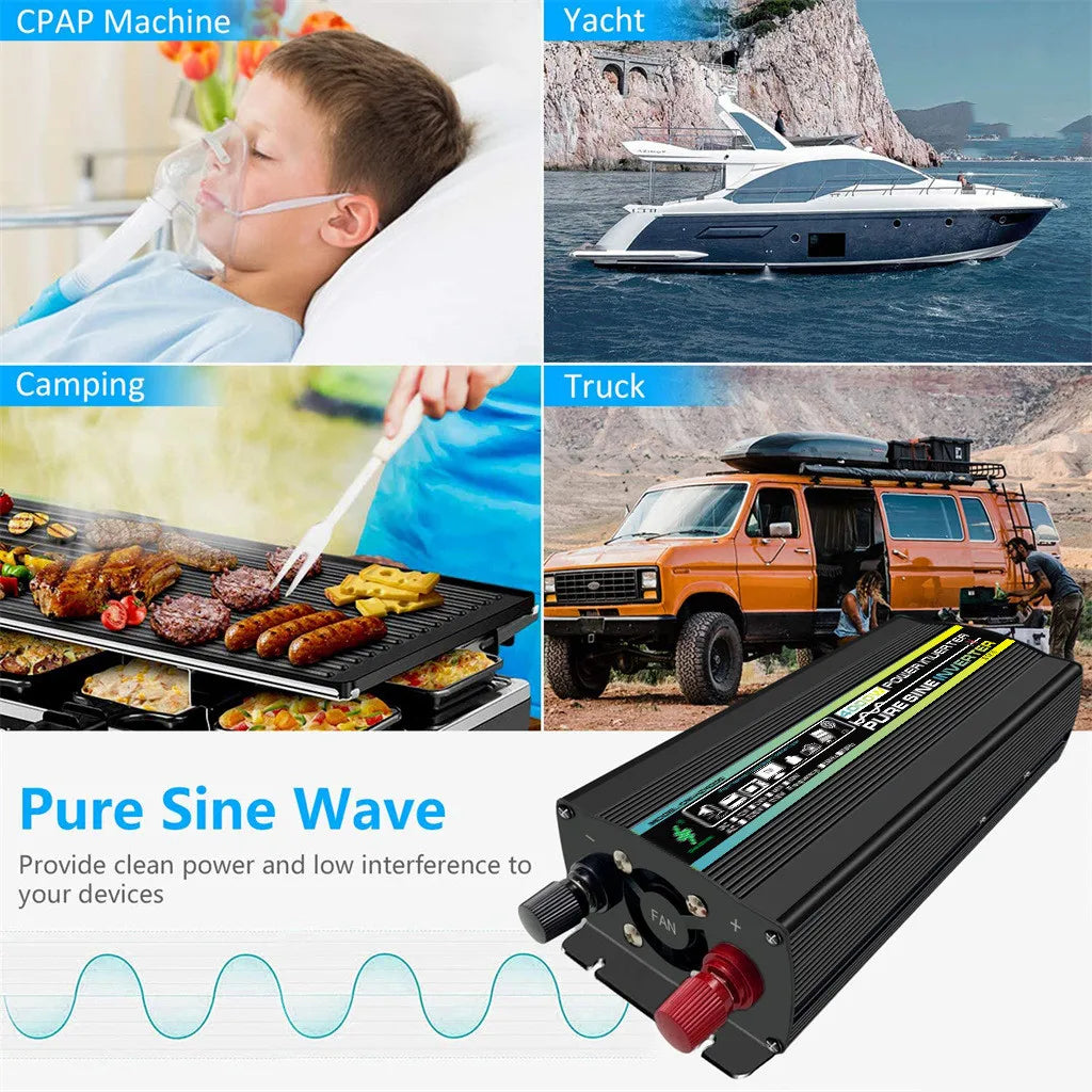 3000W/4000W Pure Sine Wave Inverter, Pure sine wave power for sensitive devices like CPAPs and camping gear.