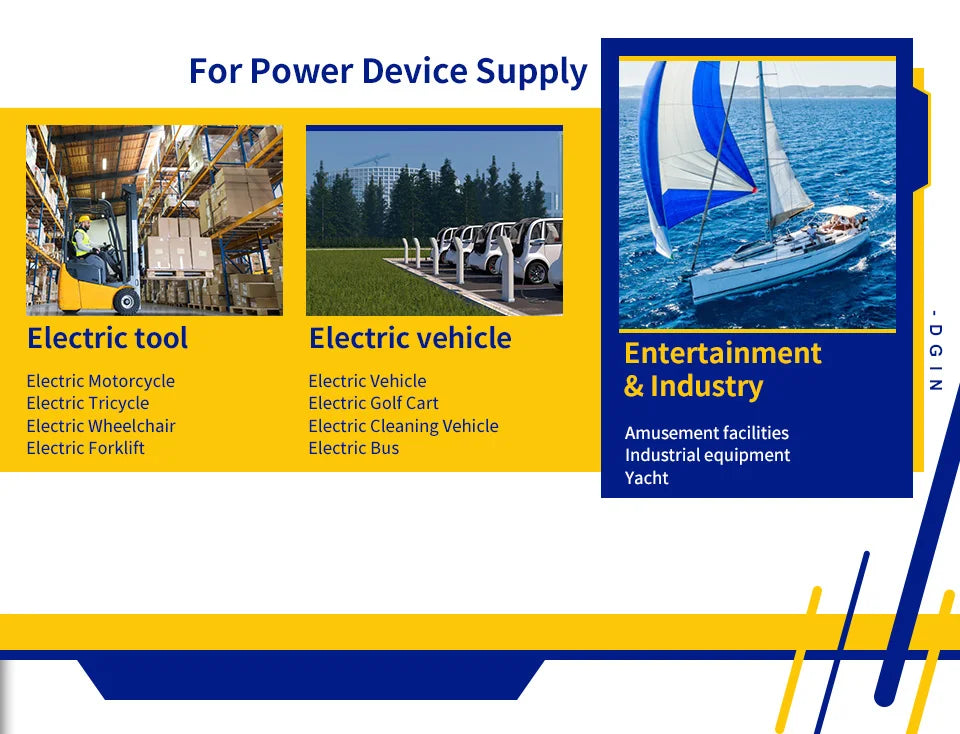 Deep cycle battery pack for various applications: RVs, campers, carts, off-grid solar, and more.