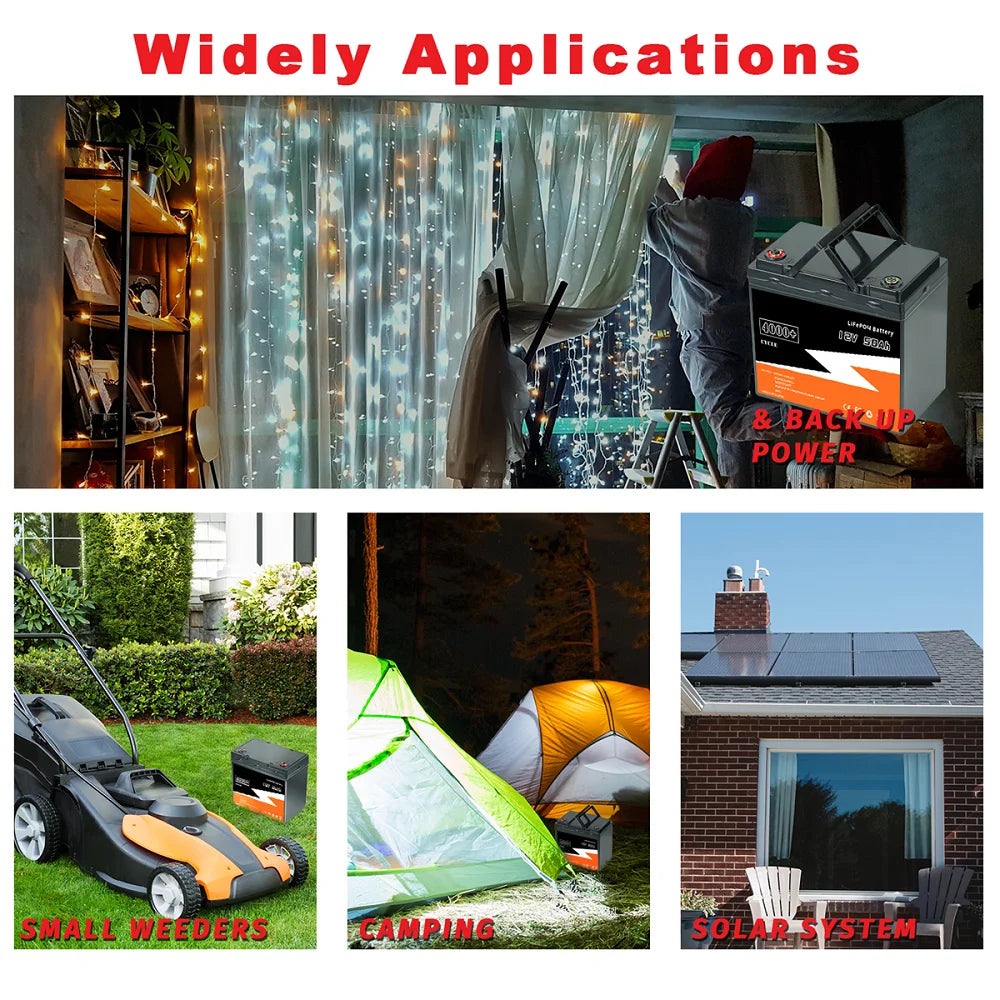 New 12V 50Ah 40Ah LiFePO4 Battery, Lithium rechargeable battery for RVs, solar, and backup power uses.