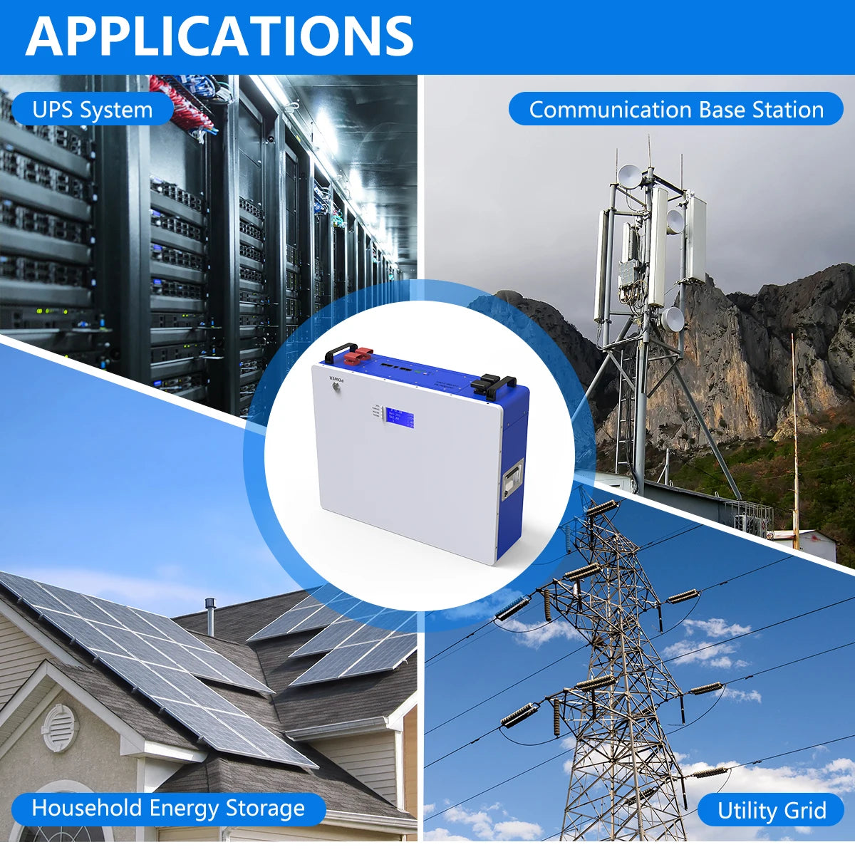 Powerwall 48V 100Ah 200Ah LiFePO4 Battery, Suitable for UPS systems, communication base stations, household energy storage, and grid applications.