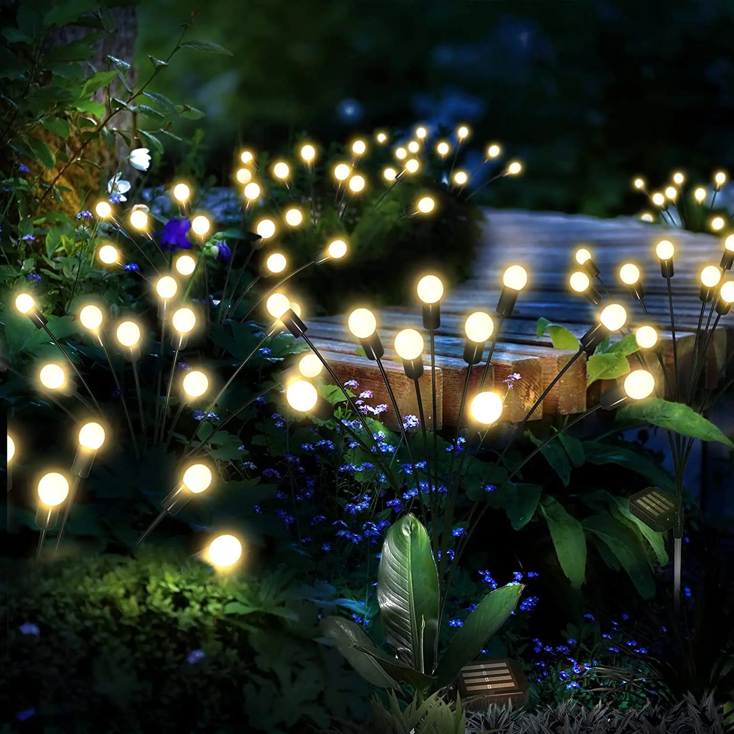 8Pack Solar Firefly Light, Solar-powered LED lights with waterproof design and durable materials for outdoor use.