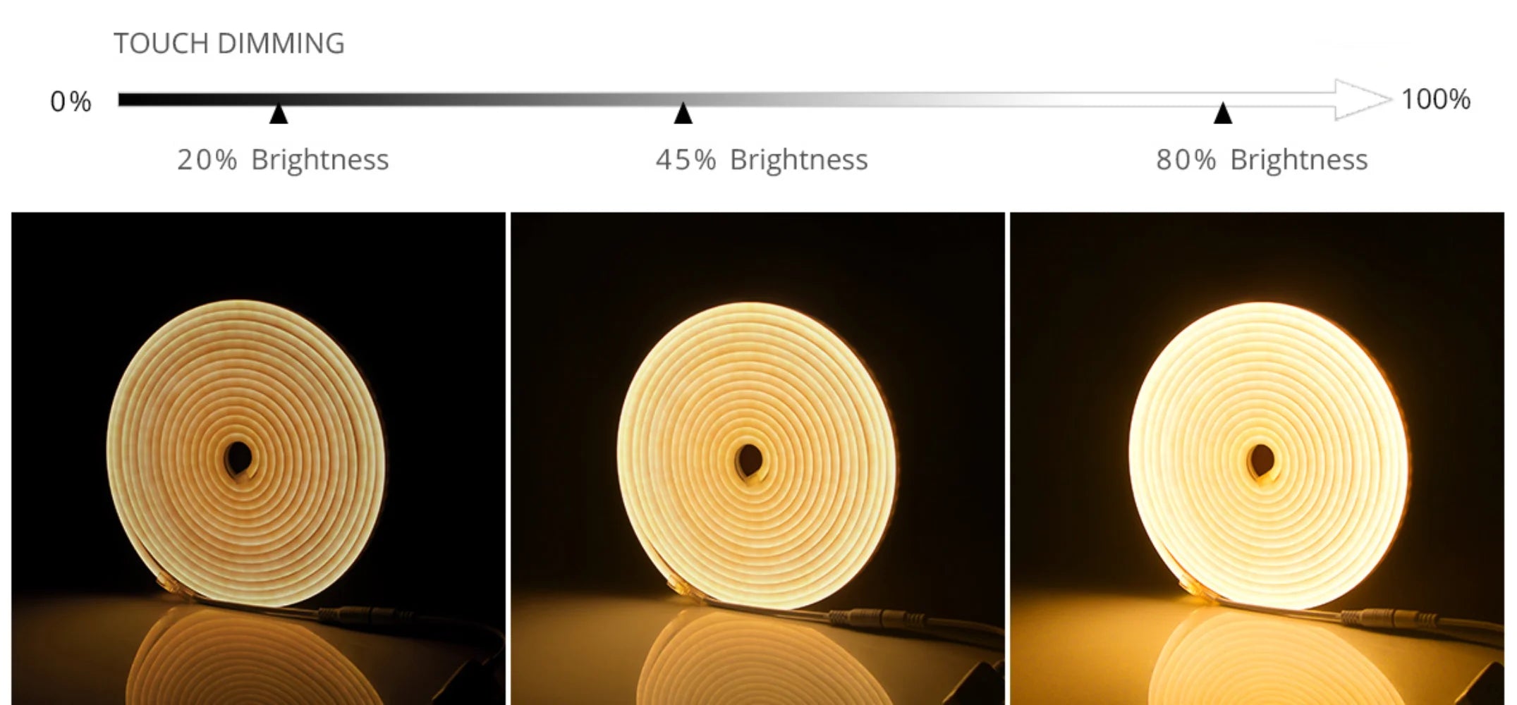 Flexible Tira Led Neon Flex Led Strip Light, Adjustable brightness control allows customizable lighting levels from 0-100%.