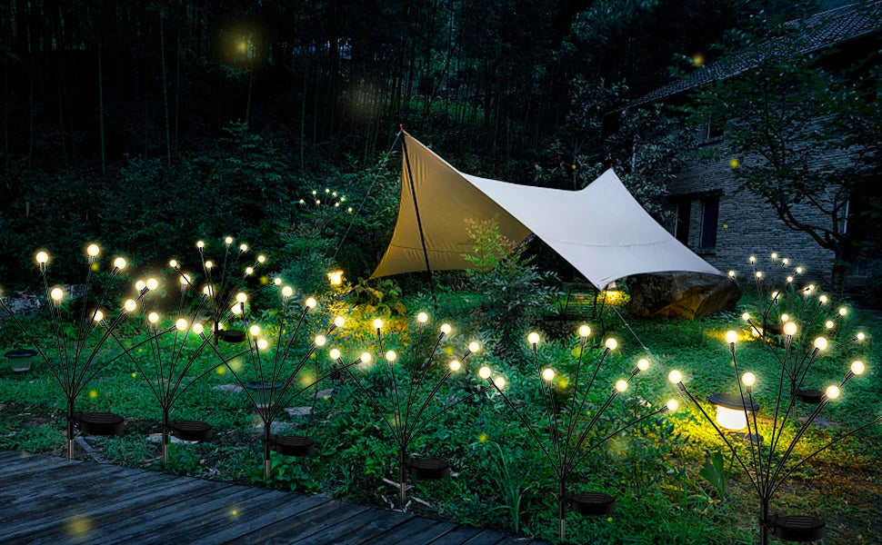 8Pack Solar Firefly Light, Whimsical solar-powered lights gently sway like fireflies on a breeze.