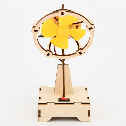 Children DIY Solar Powered Electric Fan Toy - Science Educational Physics Motor Circuit Device Kit Wooden Puzzle Sets Toys