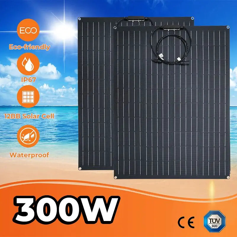300W Solar Panel, Waterproof and durable, ensuring reliable performance in outdoor conditions with high-quality solar cells.