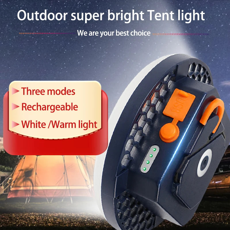 9900mAh LED Tent Light, Super Bright Outdoor Tent Light with rechargeable white mode, perfect for camping or emergency use.