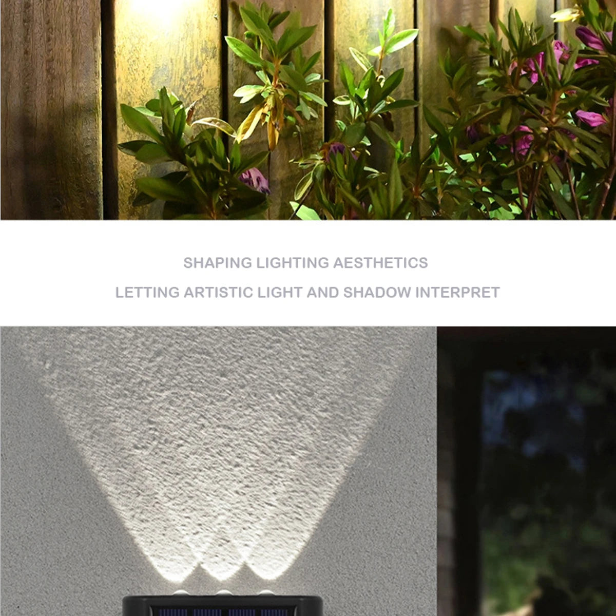 Elegant outdoor lighting creates ambiance with artistic shadows and highlights.