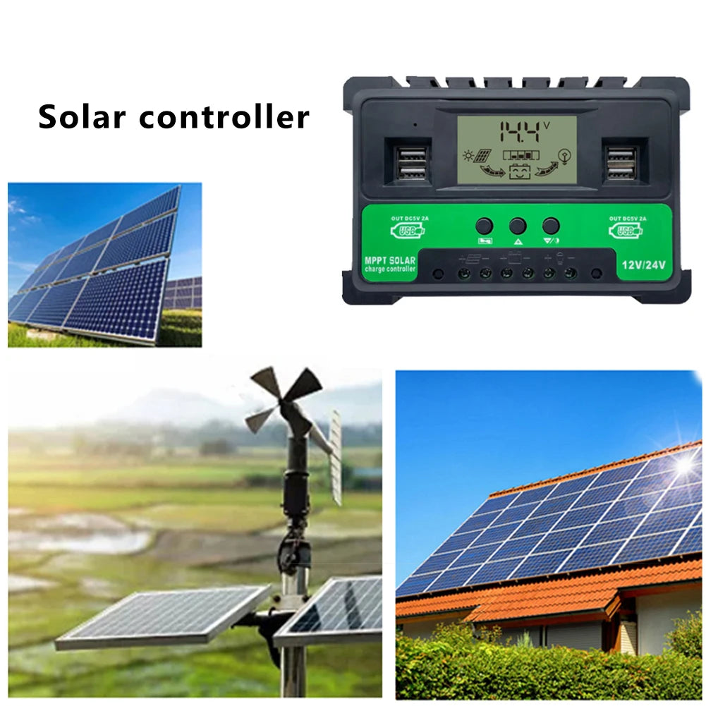 30A 40A 50A MPPT Solar Charge Controller, Controller for 12V/24V solar panels and batteries, suitable for lithium-ion/LiFePO4 applications with auto-switch function.