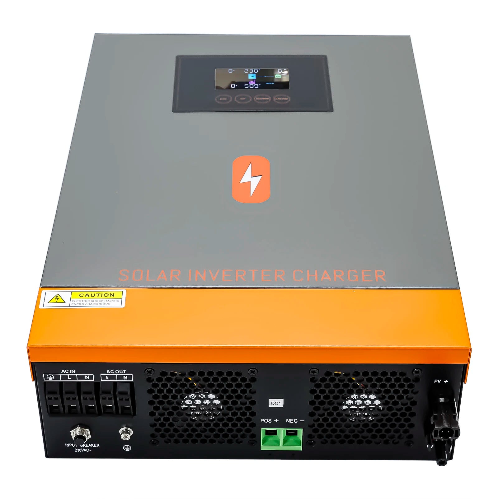 PowMr 6200W Grid Tied Inverter, Grid Tied Inverter: Caution, electric shock hazard, maximum input voltage 500VDC.