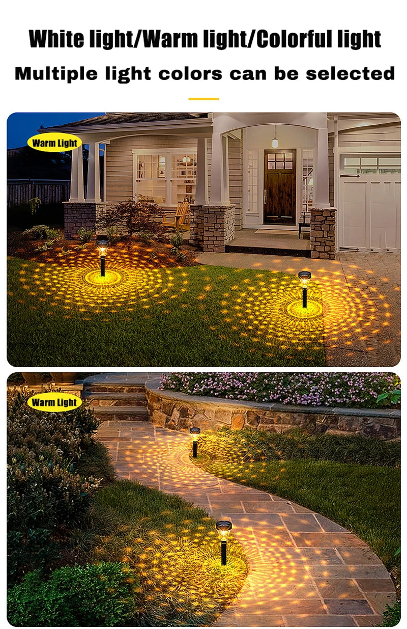 LED Lawn Solar Light, Adjustable brightness: white, warm, or colorful lights with multiple color options.