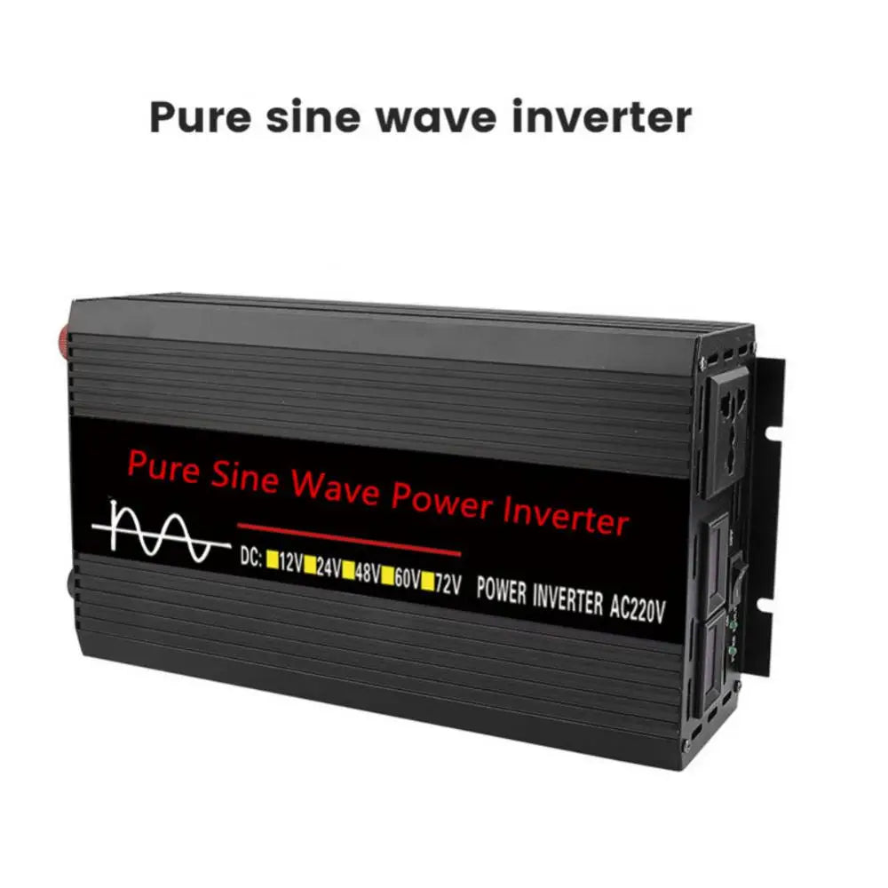 Pure sine wave inverter converts DC power to AC power at 220V/50Hz for solar-powered use.