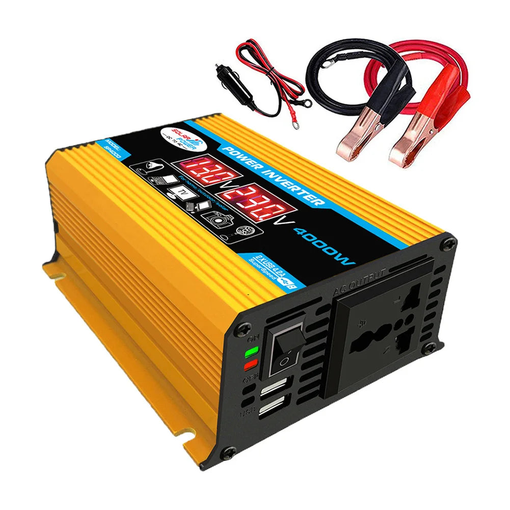 4000W Peak Solar Car Power Inverter, Connect inverter to car's DC outlet, not cigarette lighter.