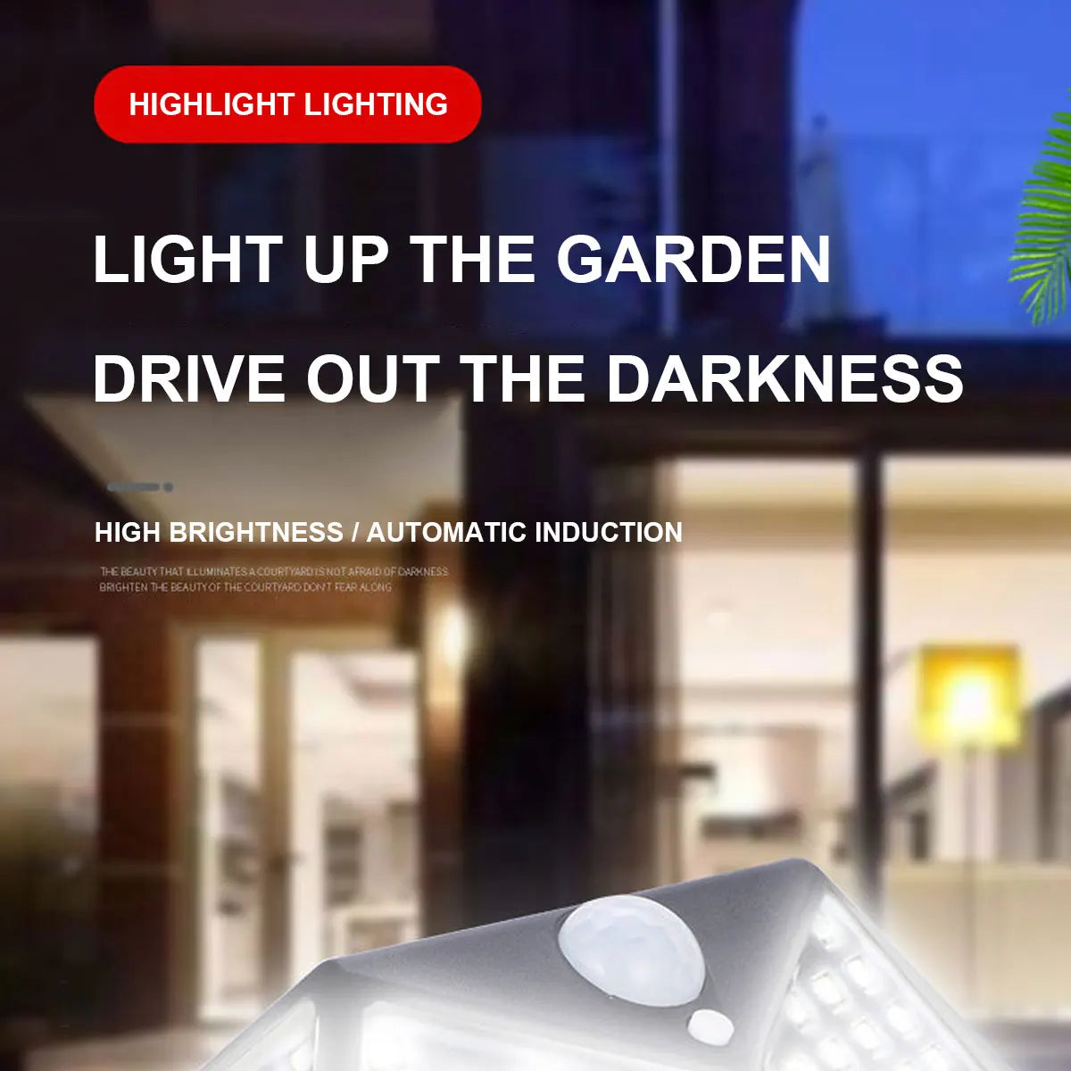 Solar-powered lamp charges automatically with human motion, providing ambient light for 4 sides.