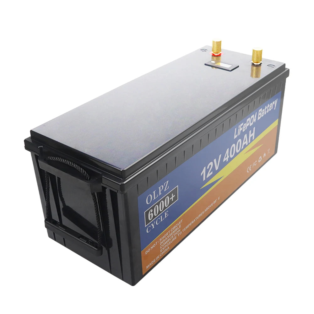 High-capacity lithium iron phosphate battery with built-in BMS for campers, golf carts, and solar storage.