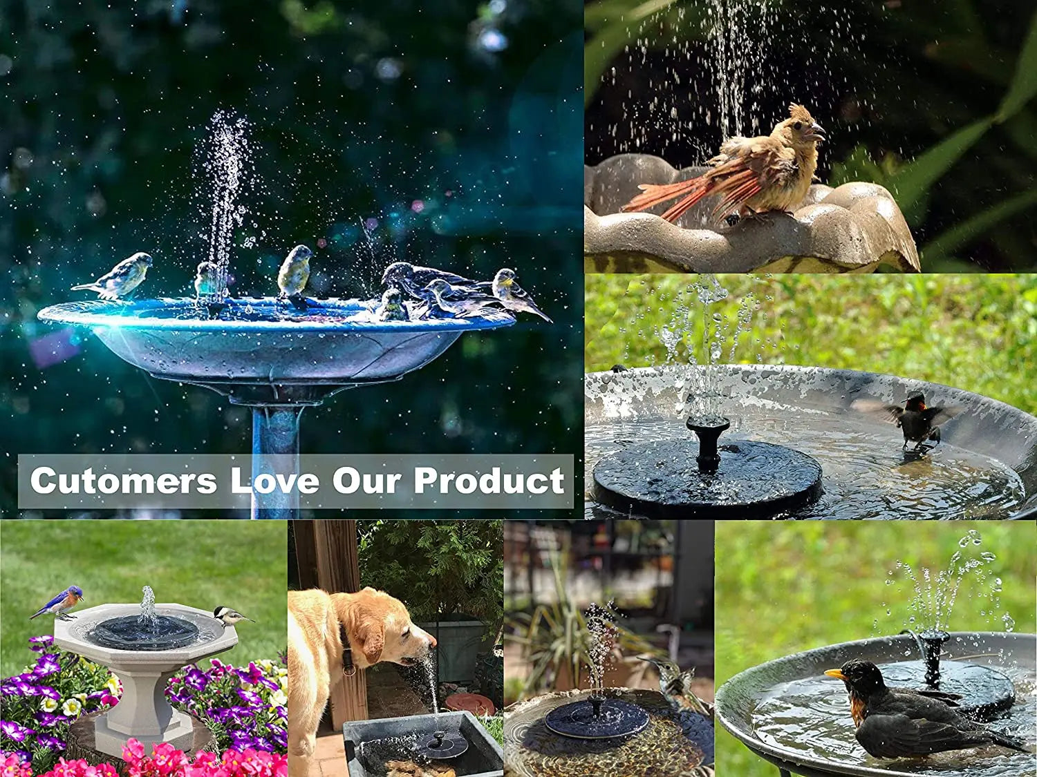 Floating Solar Fountain, Optimize Solar Powered Fountain performance by swapping nozzle heads and placing it in direct sunlight.