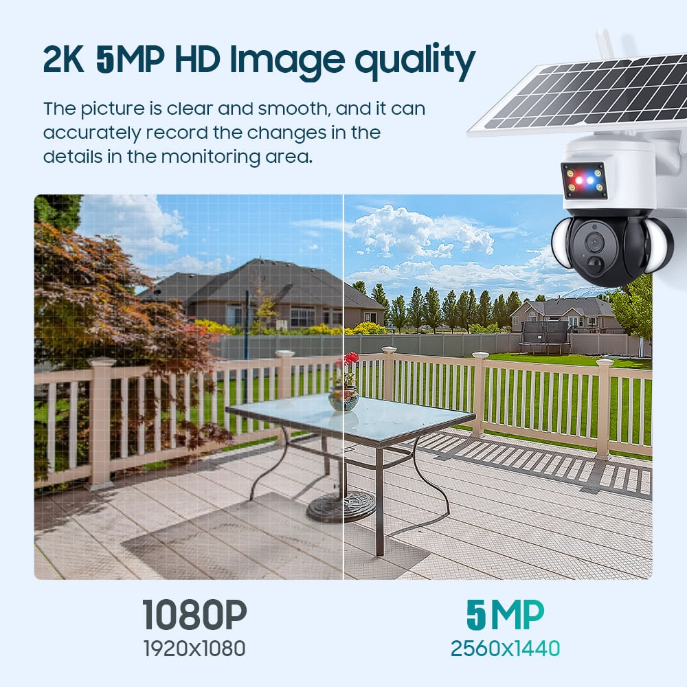 Câmera de segurança externa INQMEGA 5MP - Câmera com energia solar WIFI 4G Câmeras de vigilância doméstica Câmera cctv Painéis solares poderosos