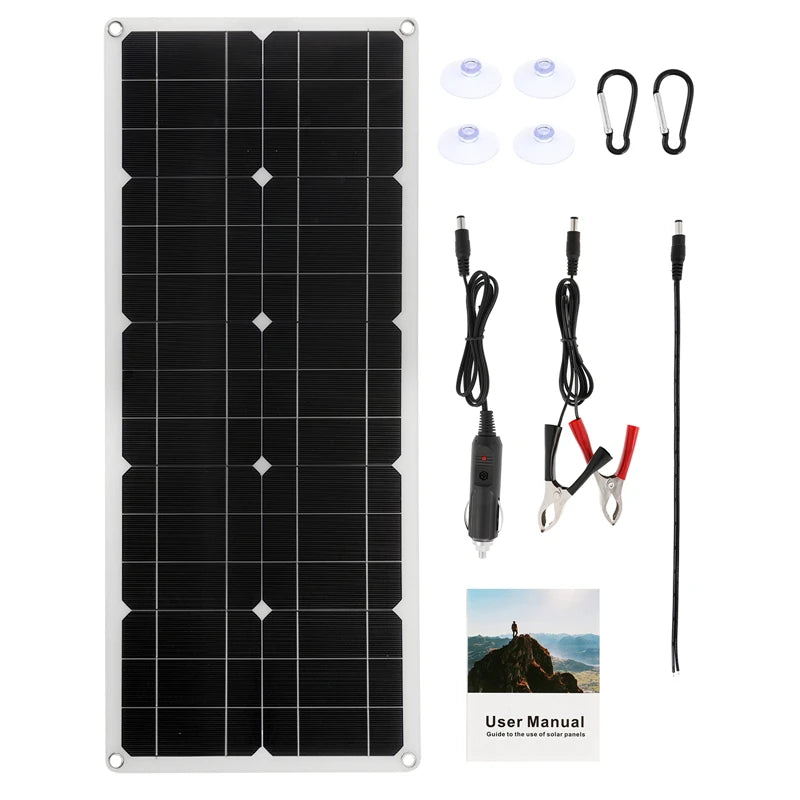User manual included; detailed instructions for setting up and using the 18V solar panel kit.