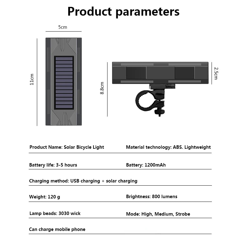 1200mAh MTB Solar Bike Light