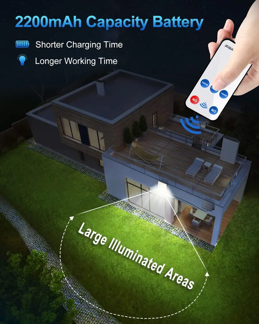228LED Solar lamp outdoor security light, Reliable solar lamp with long-lasting 2200mAh battery provides bright lighting for large areas.