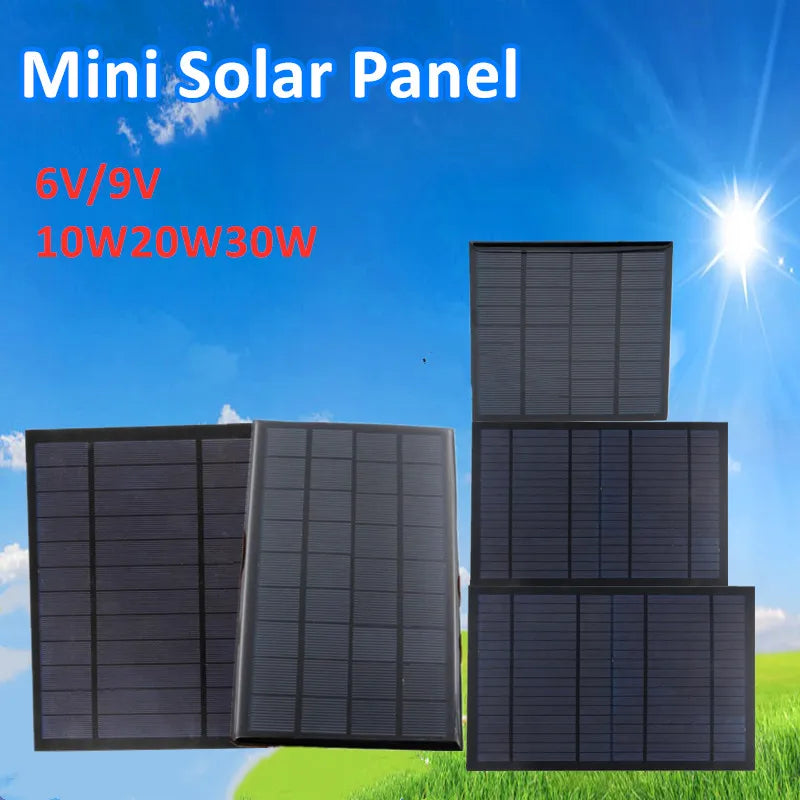 6V 9V 18V Mini Solar Panel, Portable solar charger for camping trips, charges batteries and cell phones with compact 6V/9V panels.