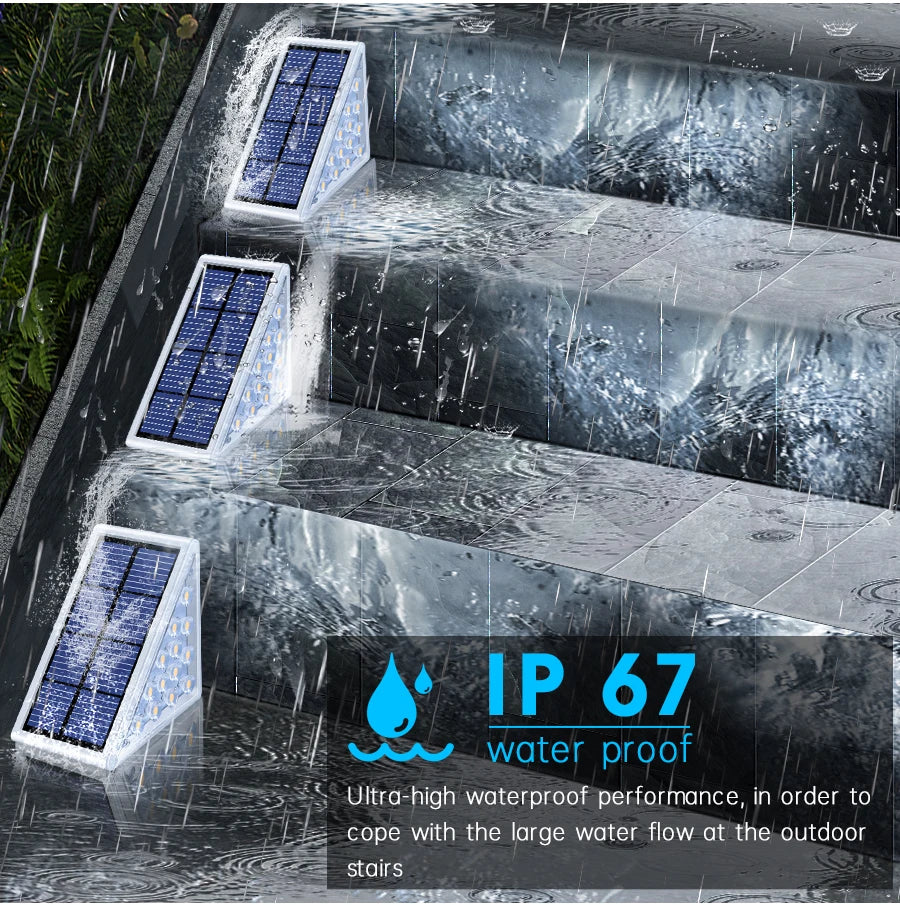 LED Outdoor Solar Light, Waterproof with IP67 rating, suitable for outdoor use in rainy or snowy conditions.