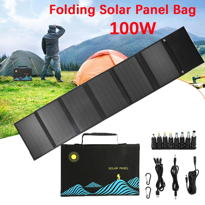 60W/100W Solar Panel, Compact Foldable 100W Solar Panel Bag for charging on-the-go.
