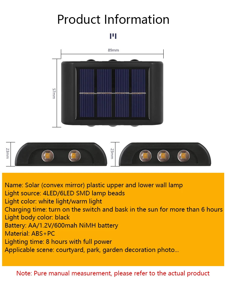 6 LED Solar Wall Lamp Outdoor Waterproof Up